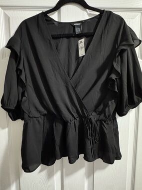 Express Black Faux Wrap Tie Blouse